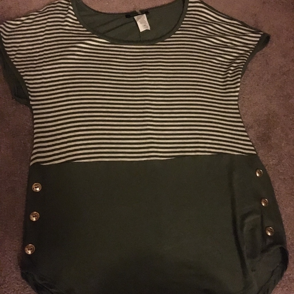 Stripes With Gold Buttons Olive Shirt